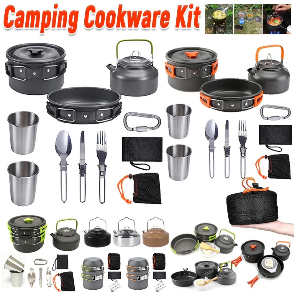 Camping Cookware Kit Kettle Po - Camping Hiking Cooking 评论和价格
